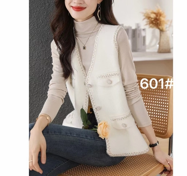 仿水貂绒小香风马甲针织开衫春秋背心马夹无袖短款气质外套