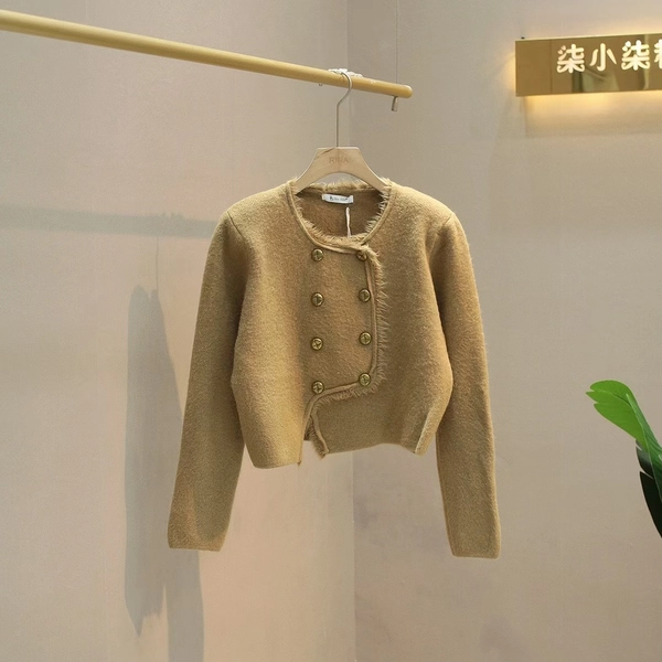 绵羊绒双排扣毛衣宽松柔软针织流苏小香风减龄韩系开衫上衣外套