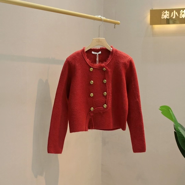 绵羊绒双排扣毛衣宽松柔软针织流苏小香风减龄韩系开衫上衣外套