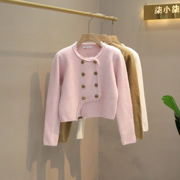 绵羊绒双排扣毛衣宽松柔软针织流苏小香风减龄韩系开衫上衣外套