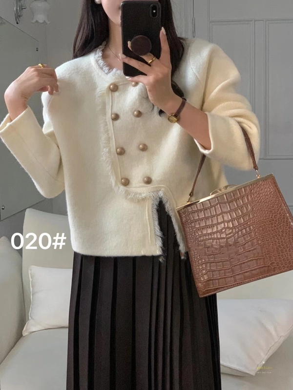 绵羊绒双排扣毛衣宽松柔软针织流苏小香风减龄韩系开衫上衣外套