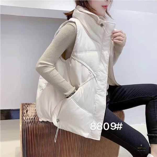 女秋冬漆皮亮面马甲背心连帽棉背心夹棉无袖外套时尚坎肩休闲百搭中长款外套