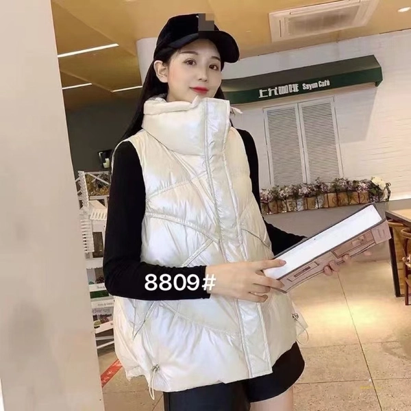 女秋冬漆皮亮面马甲背心连帽棉背心夹棉无袖外套时尚坎肩休闲百搭中长款外套