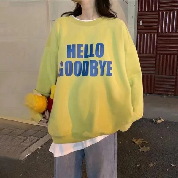 华棉复合加绒加厚卫衣韩版圆领宽松假两件休闲减龄百搭领口包边中长款上衣