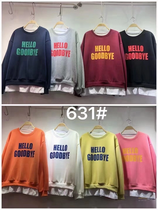 华棉复合加绒加厚卫衣韩版圆领宽松假两件休闲减龄百搭领口包边中长款上衣