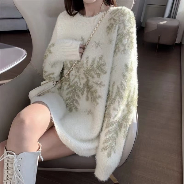 仿水貂绒拼金线毛衣外套大版显瘦外搭短款修身毛衣