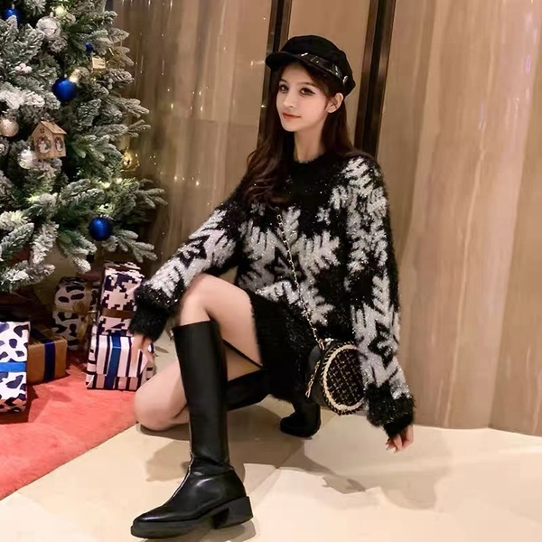 仿水貂绒拼金线毛衣外套大版显瘦外搭短款修身毛衣