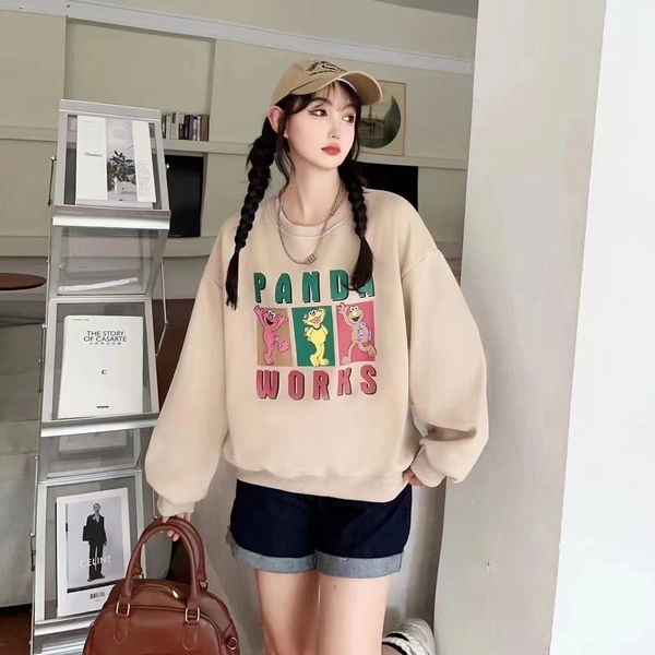 字母印花卫衣加绒加厚圆领时尚常规款百搭上衣套头无帽休闲显瘦卫衣外套