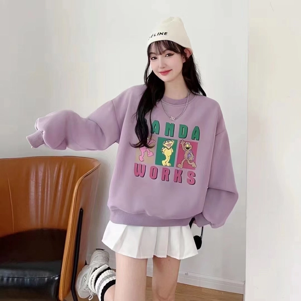 字母印花卫衣加绒加厚圆领时尚常规款百搭上衣套头无帽休闲显瘦卫衣外套