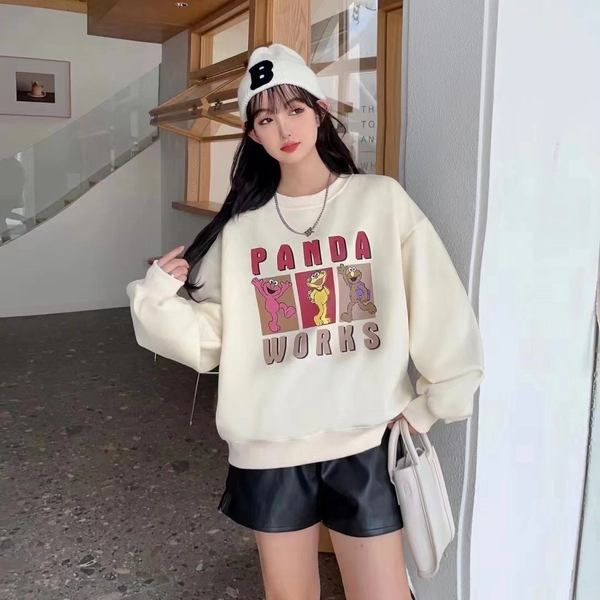 字母印花卫衣加绒加厚圆领时尚常规款百搭上衣套头无帽休闲显瘦卫衣外套