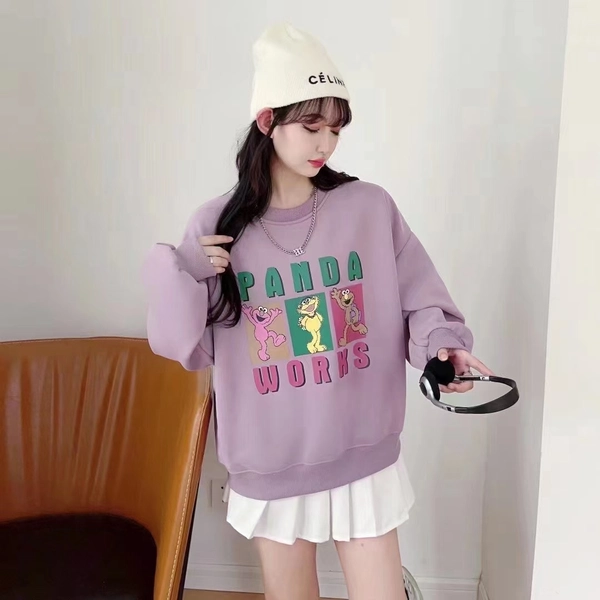 字母印花卫衣加绒加厚圆领时尚常规款百搭上衣套头无帽休闲显瘦卫衣外套