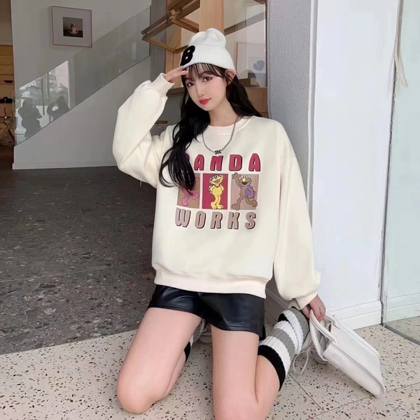 字母印花卫衣加绒加厚圆领时尚常规款百搭上衣套头无帽休闲显瘦卫衣外套