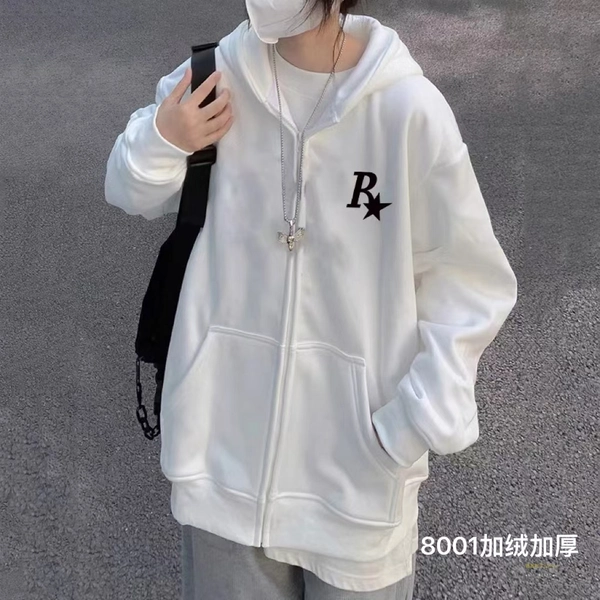 婴儿绒加厚加绒卫衣纯棉面料宽松加大版韩版开衫百搭外套