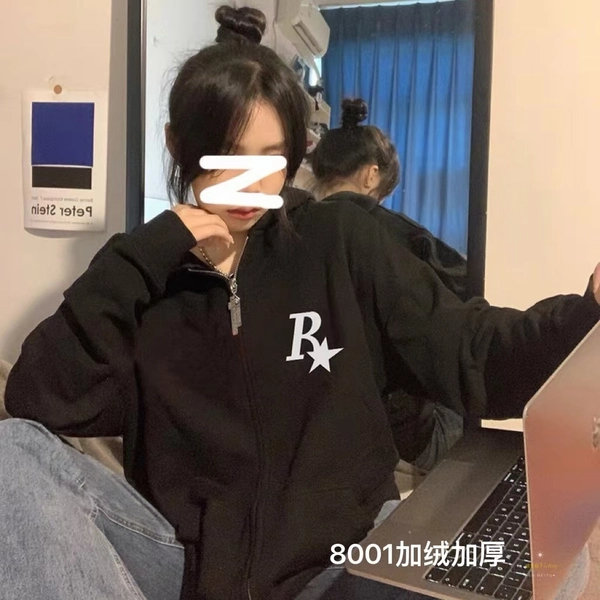 婴儿绒加厚加绒卫衣纯棉面料宽松加大版韩版开衫百搭外套