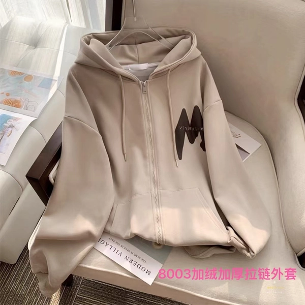 婴儿绒加厚加绒卫衣纯棉面料宽松加大版韩版开衫百搭外套