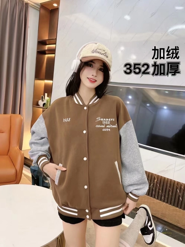 超柔加绒加厚学院风卫衣减龄宽松字母刺绣棒球服外套
