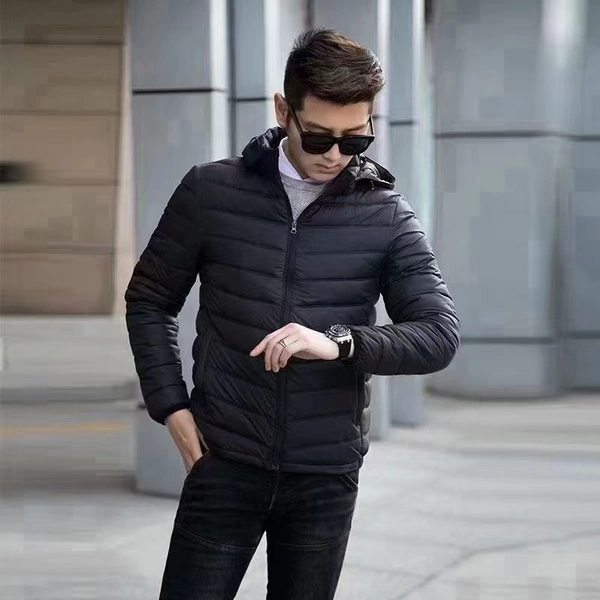 男士春秋冬季新款白鸭绒轻薄立领连帽休闲大码保暖外套