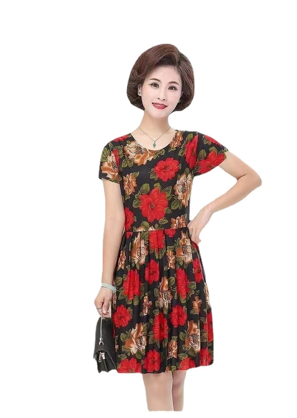 地摊好卖货源妈妈服装冰丝印花裙子中年女装夏装连衣裙