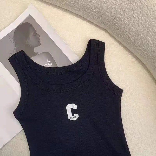 夏季高弹细螺纹薄料短款背心字母刺绣修身显瘦百搭背心