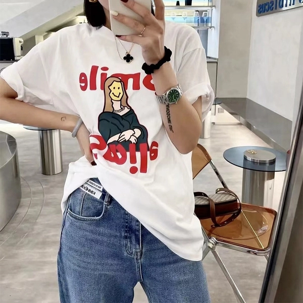 新款时尚百搭印花卡通熊纯棉短袖T恤女上衣