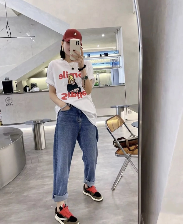 新款时尚百搭印花卡通熊纯棉短袖T恤女上衣