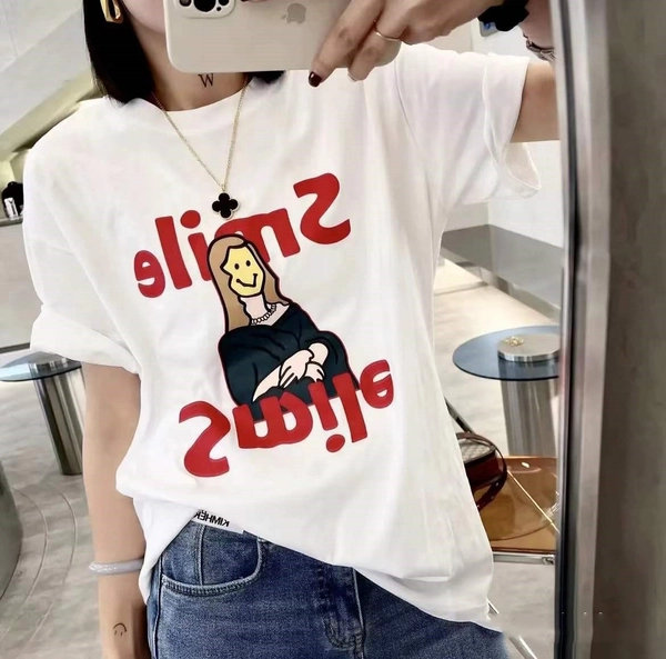 新款时尚百搭印花卡通熊纯棉短袖T恤女上衣