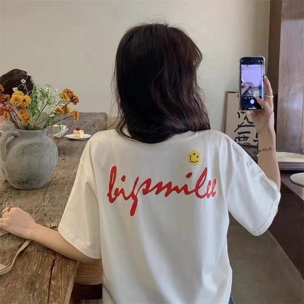 新款时尚百搭印花卡通熊纯棉短袖T恤女上衣