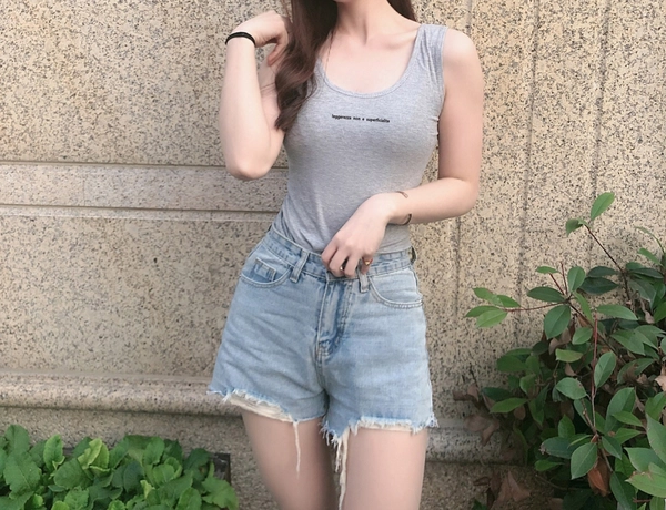 夏季韩版高弹细螺纹薄料短款背心字母印图修身显瘦打底衣