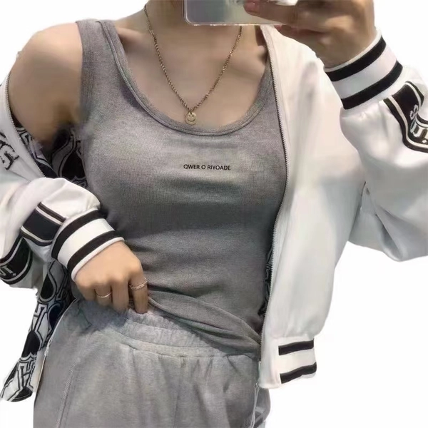 夏季韩版高弹细螺纹薄料短款背心字母印图修身显瘦打底衣