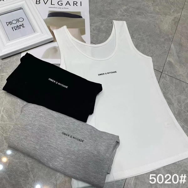 夏季韩版高弹细螺纹薄料短款背心字母印图修身显瘦打底衣