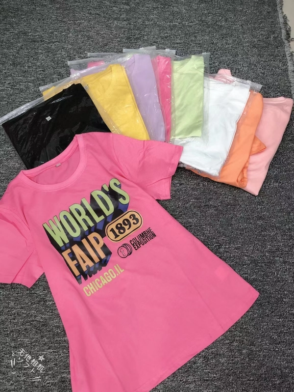 夏季女装100%纯棉印花T恤衫爆款短袖圆领打底上衣