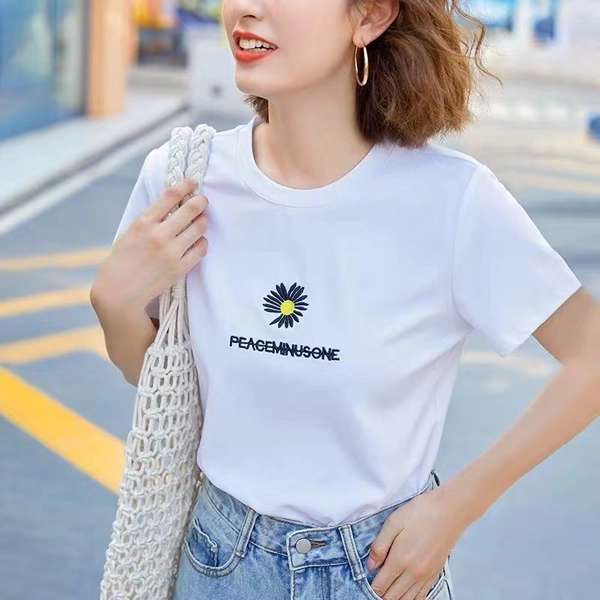 韩版女装刺绣短袖T恤衫夏季新款圆领上衣