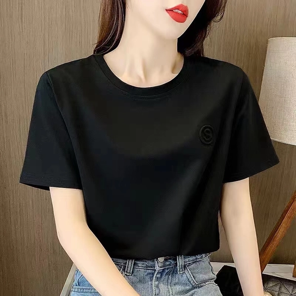 韩版女装刺绣短袖T恤衫夏季新款圆领上衣