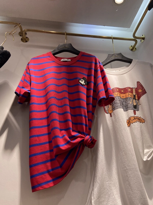 时尚大版型女装圆领T恤衫宽松中袖条纹t恤