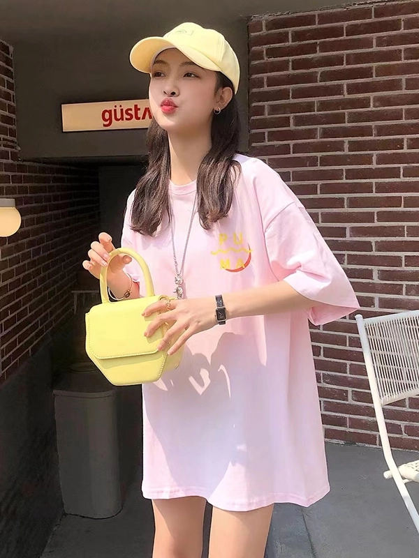 纯棉T恤夏季韩版包边领前后印花宽松百搭休闲上衣