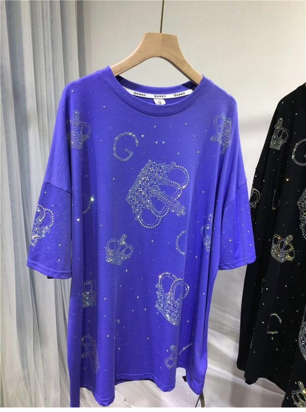 欧洲站新款短袖t恤夏天宽松重工烫钻上衣直播地摊服装
