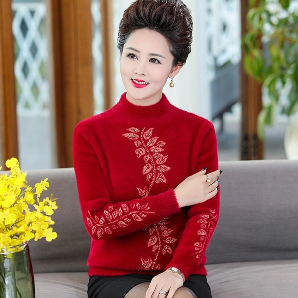 中年妈妈装冬款毛衣 保暖水貂绒毛衣 洋气打底衫