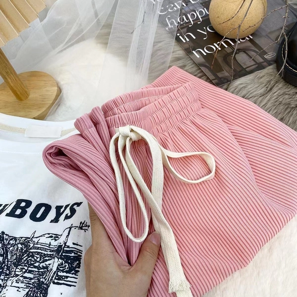 女装蛇骨纹奶油裤松紧腰垂感直筒显瘦休闲阔腿裤