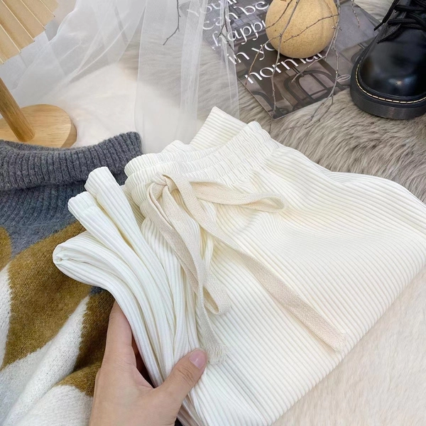 女装蛇骨纹奶油裤松紧腰垂感直筒显瘦休闲阔腿裤