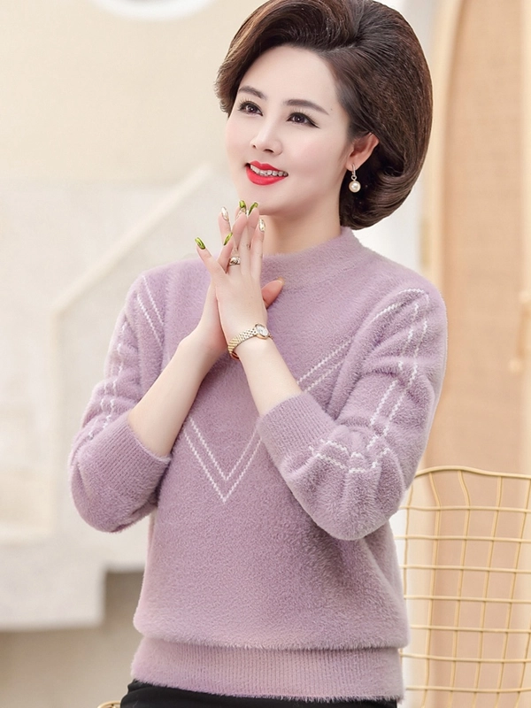 中年妈妈装冬款毛衣 保暖水貂绒毛衣 洋气打底衫