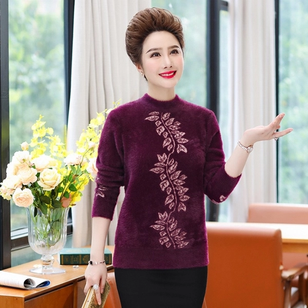 中年妈妈装冬款毛衣 保暖水貂绒毛衣 洋气打底衫