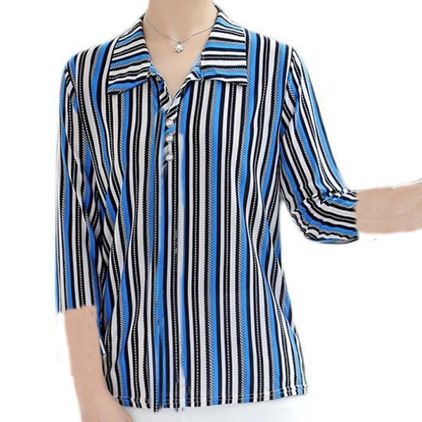 夏装中老年女装上衣翻领七分袖上衣赶集货源