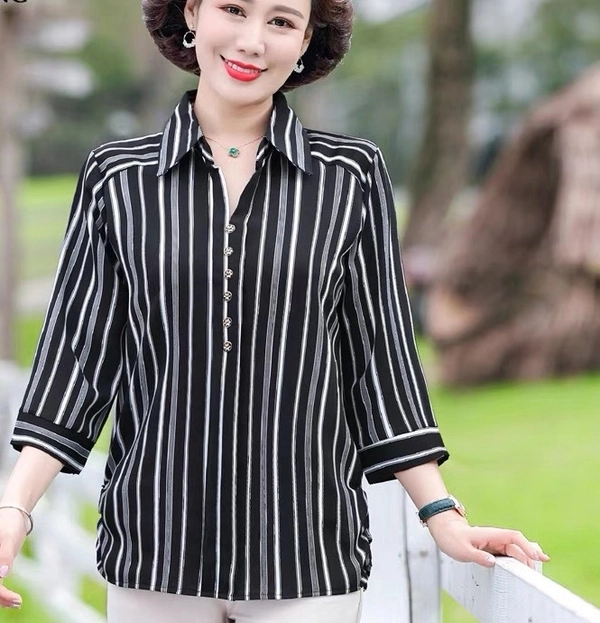 夏装中老年女装上衣翻领七分袖上衣赶集货源