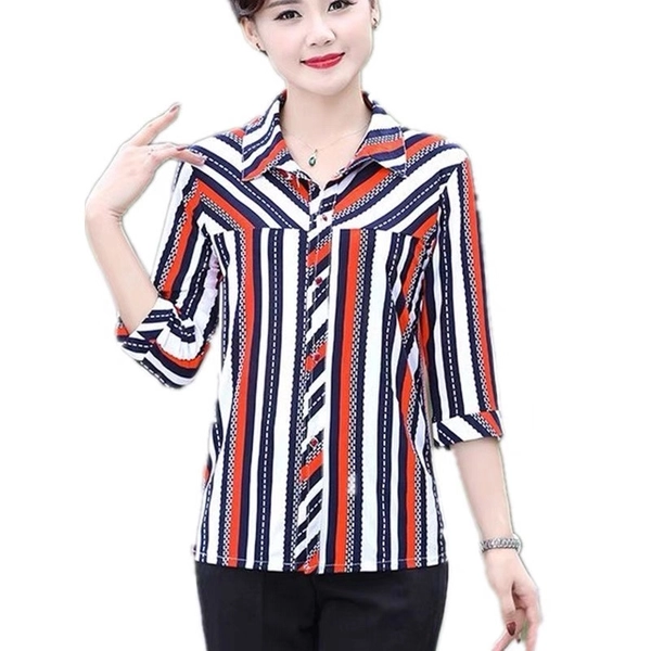 夏装中老年女装上衣翻领七分袖上衣赶集货源