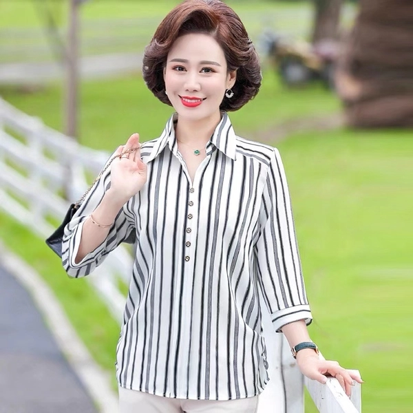 夏装中老年女装上衣翻领七分袖上衣赶集货源