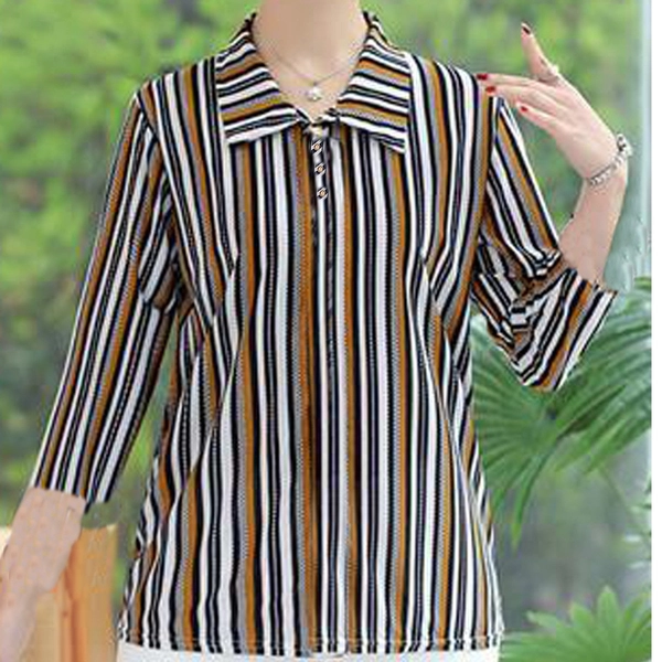 夏装中老年女装上衣翻领七分袖上衣赶集货源