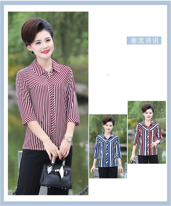 夏装中老年女装上衣翻领七分袖上衣赶集货源