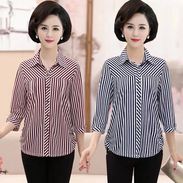 夏装中老年女装上衣翻领七分袖上衣赶集货源