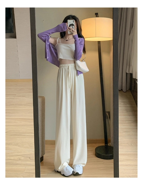 冰丝阔腿裤女款韩版高腰宽松直筒拖地裤