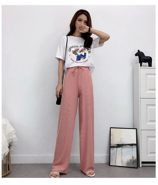 冰丝阔腿裤女款韩版高腰宽松直筒拖地裤